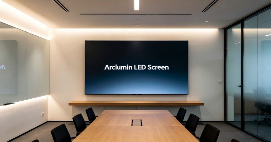 Wall-mounted Arclumin LED display in a modern conference room