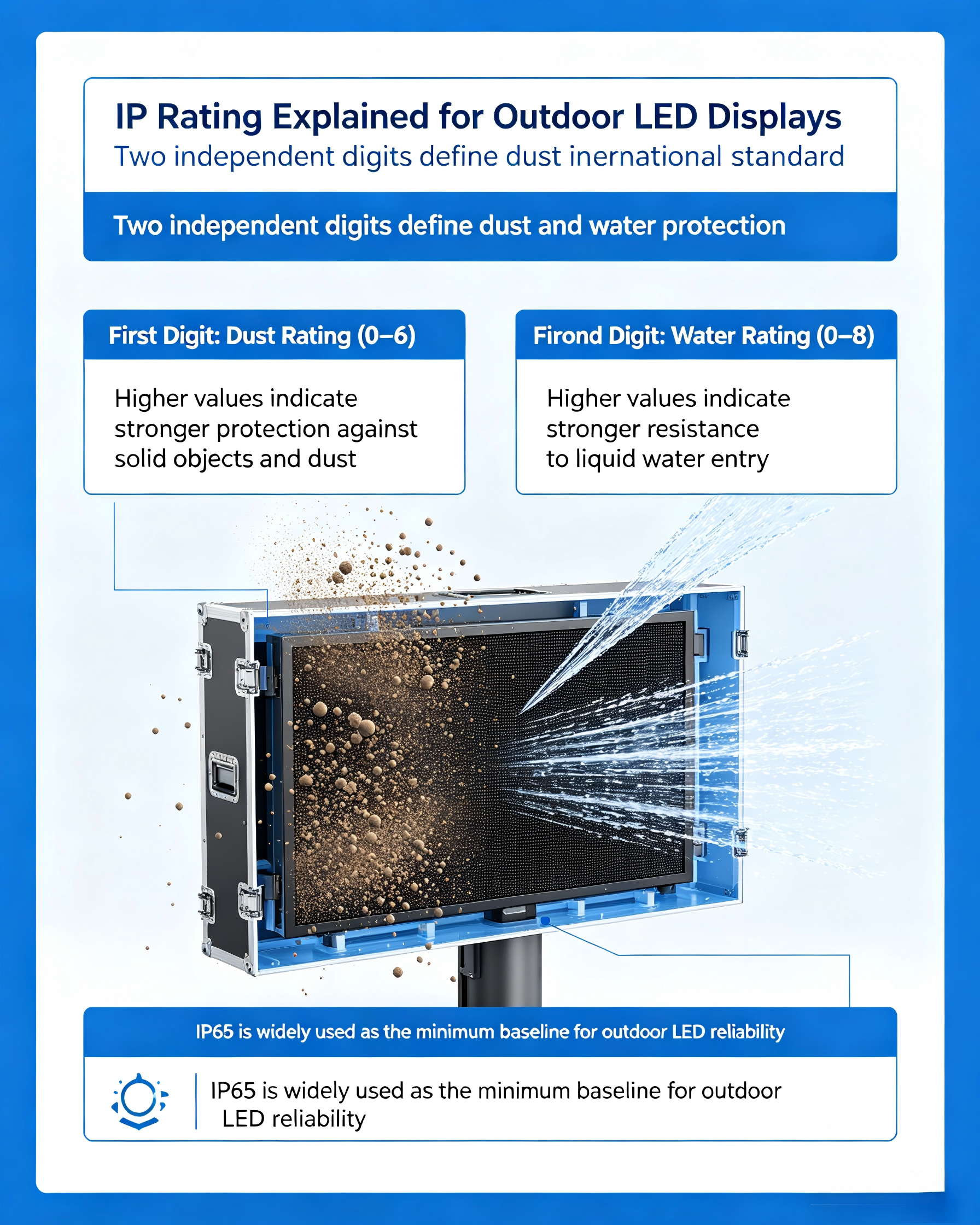 Outdoor LED protection checklist covering enclosure, connections, site, and maintenance