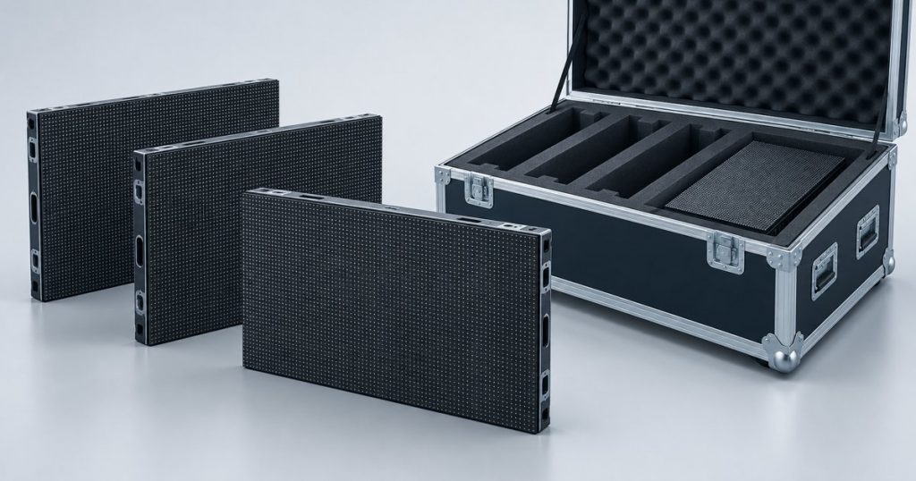 Illustration of spare LED modules beside a protective storage case