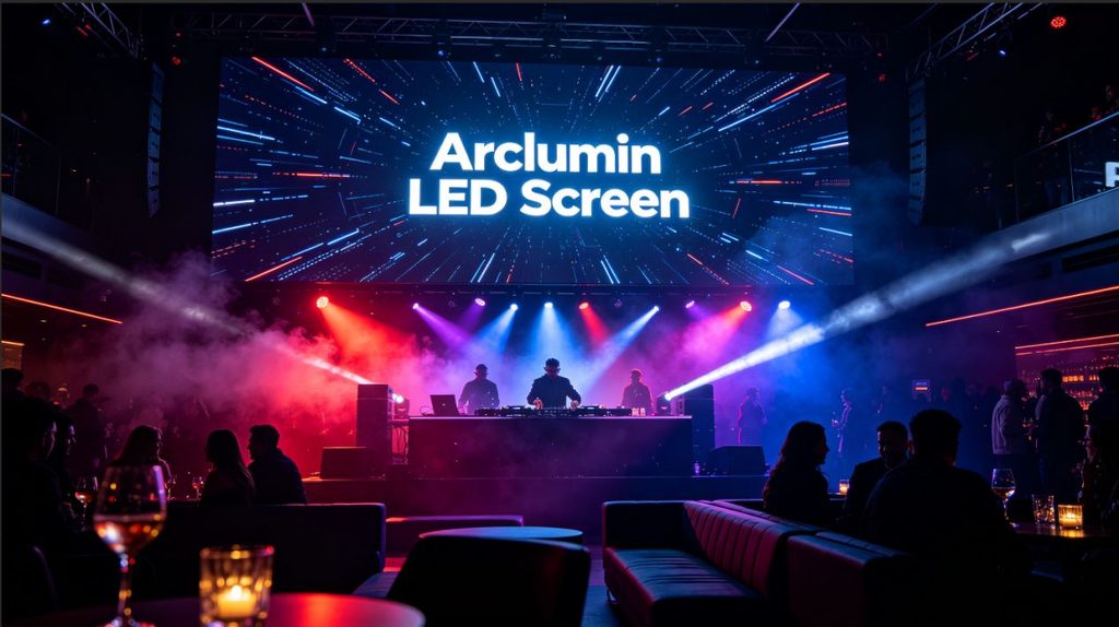 LED display in a nightclub with dynamic lighting