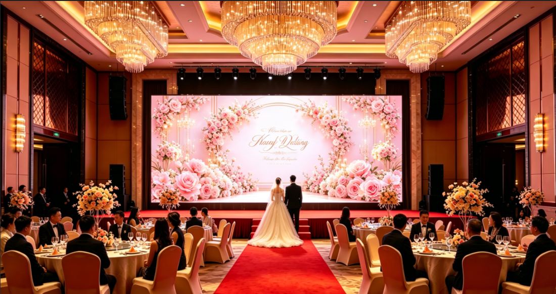 LED display screen as a backdrop in a hotel banquet hall