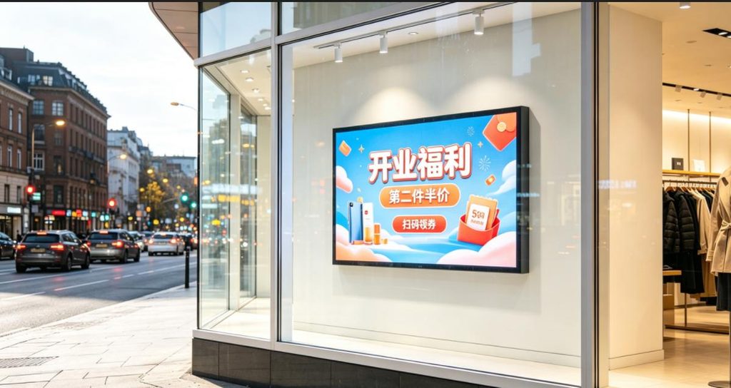 LED display in a street-facing retail shop window